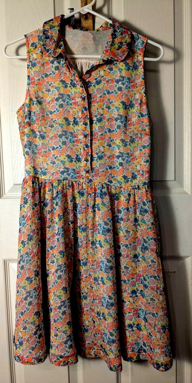 French Connection Dress Size 4 Sleeveless Gray Orange Floral Print Summer Dress